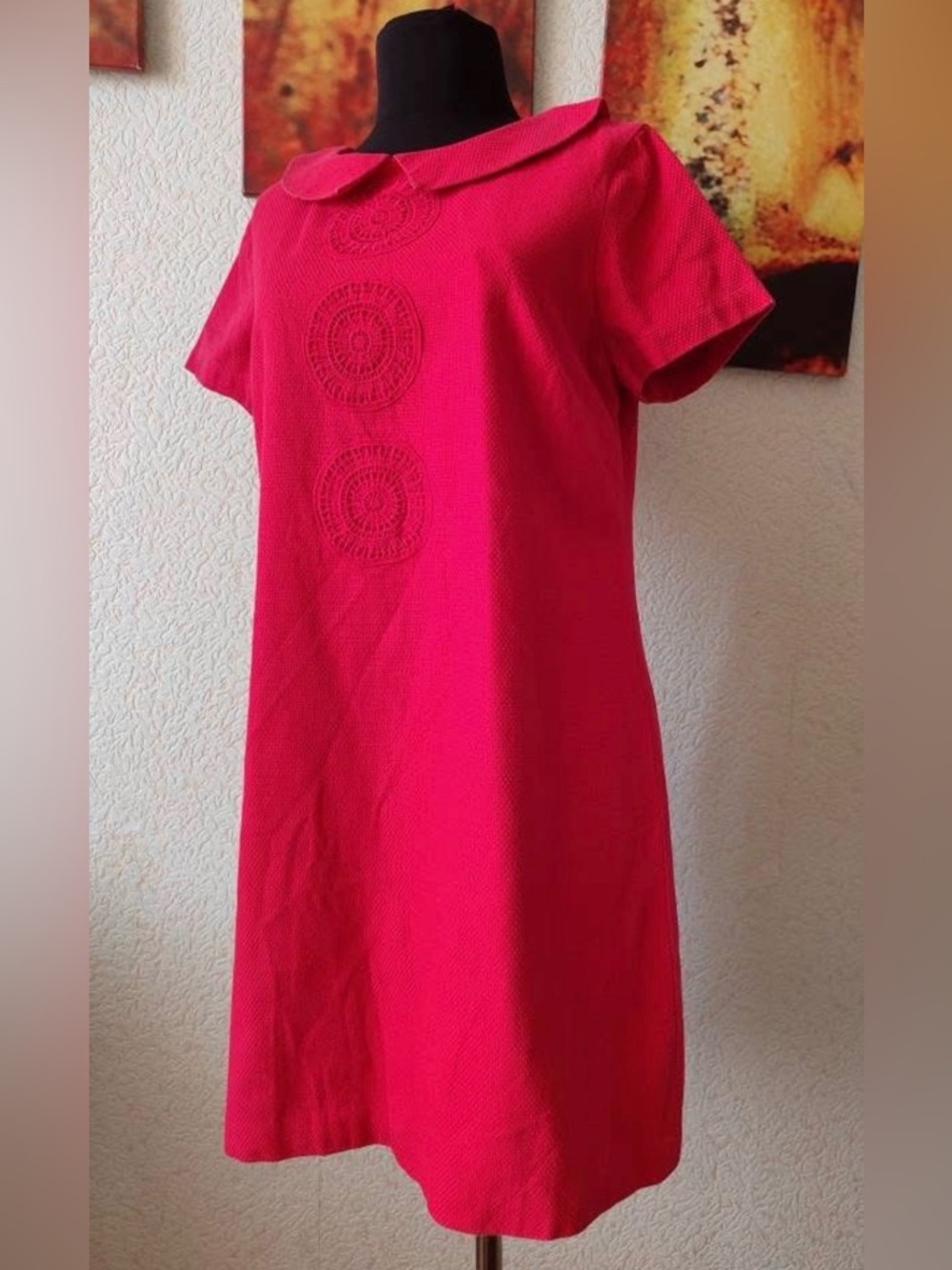 Boden Pink Short Sleeve Midi Dress with Peter Pan Collar